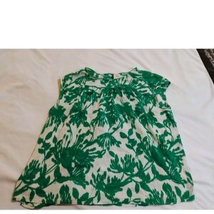 St. John's Bay White and Green Leaf Print Sheer Blouse